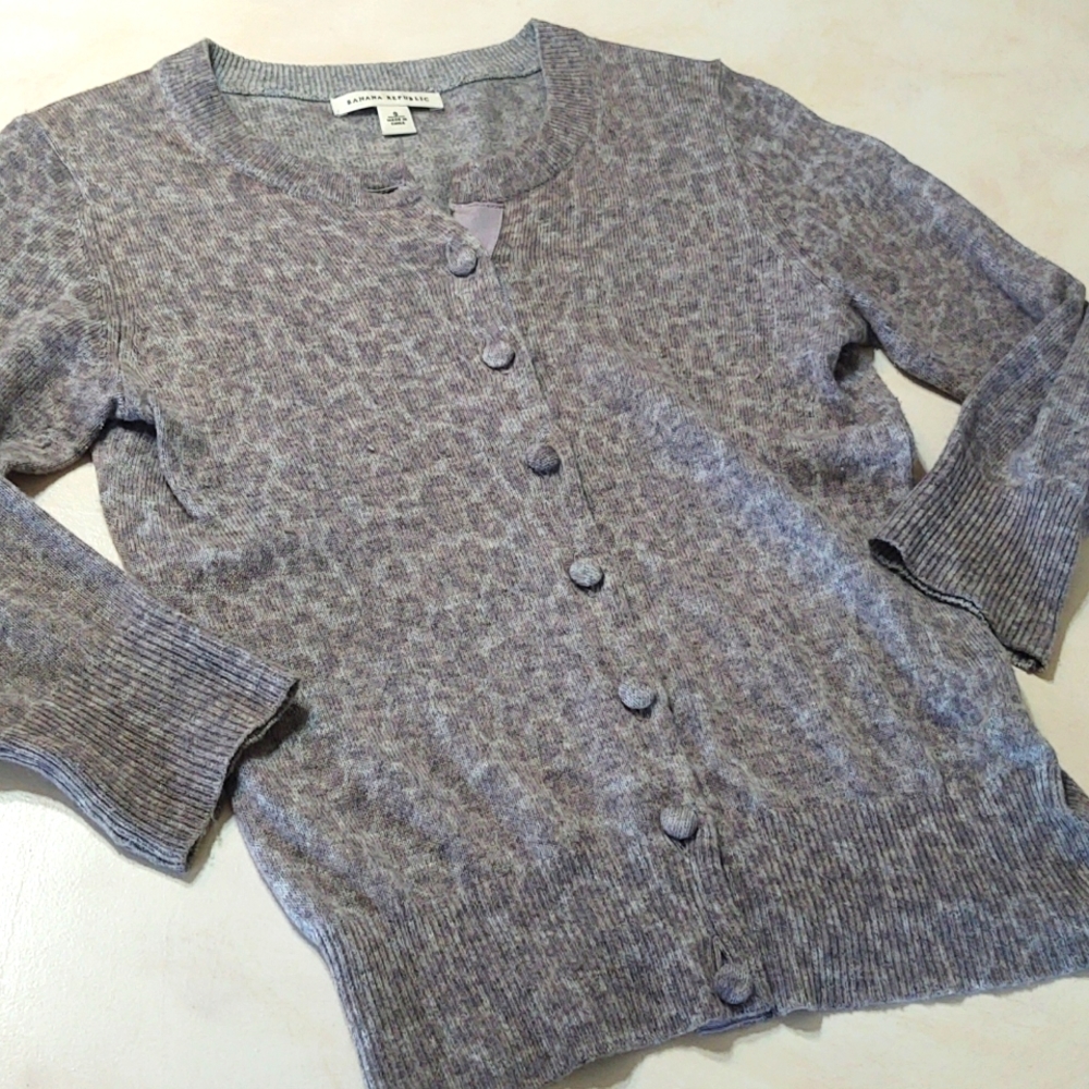 Banana Republic Gray & Pink Animal Print Cardigan